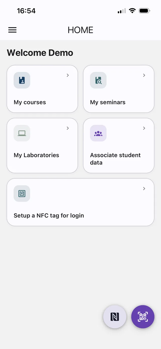 Home screen with quick actions for a teacher